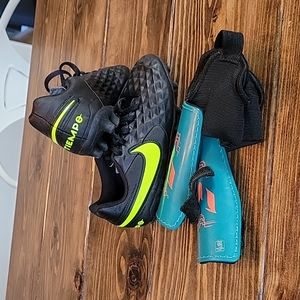 Nike Tempo Size 12 Soccer Cleats and Addidas Small Shin Guards